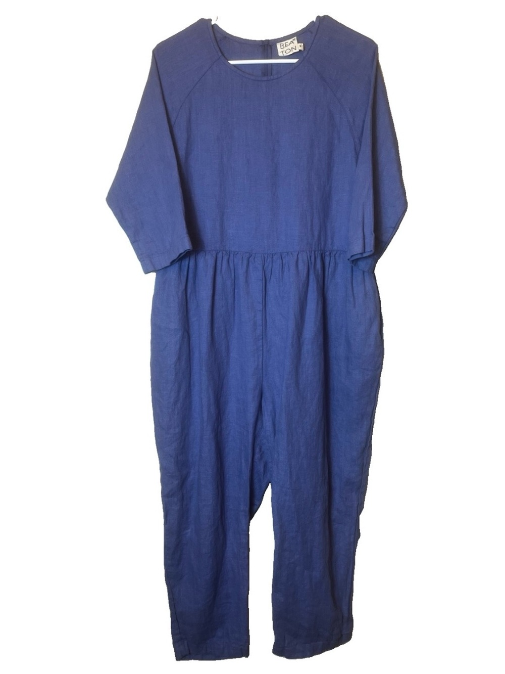 Beaton 100% Linen Blue Short Sleeve Jumpsuit Size M